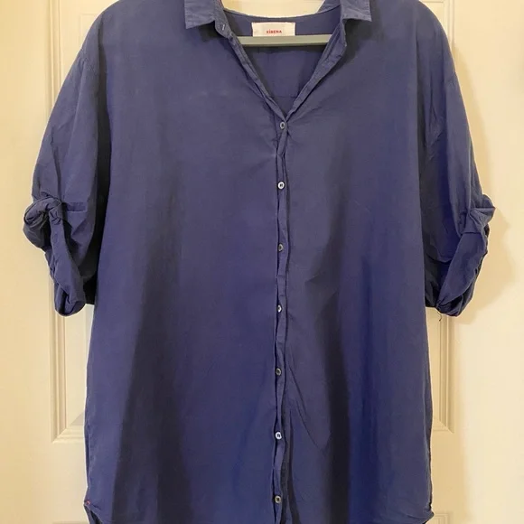 XIRENA cotton channing shirt in navy short sleeve XL - Picture 4 of 12